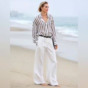 Liz Claiborne White Wide Leg Lined Linen Pant 18